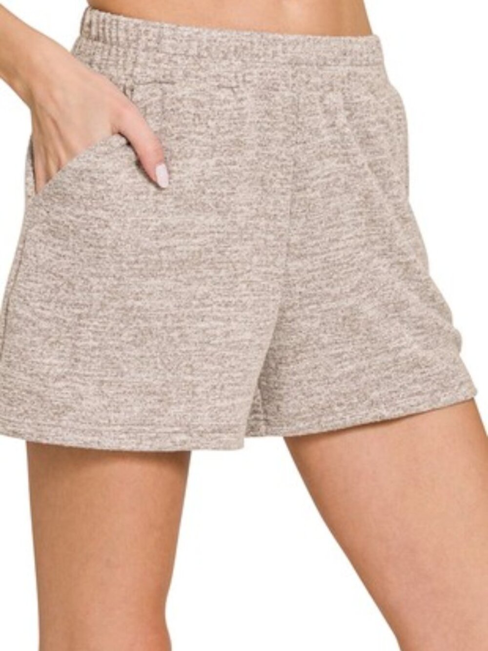B100 Soft Melange Hacci Elastic Waist Band Short Pants in Brown NEW